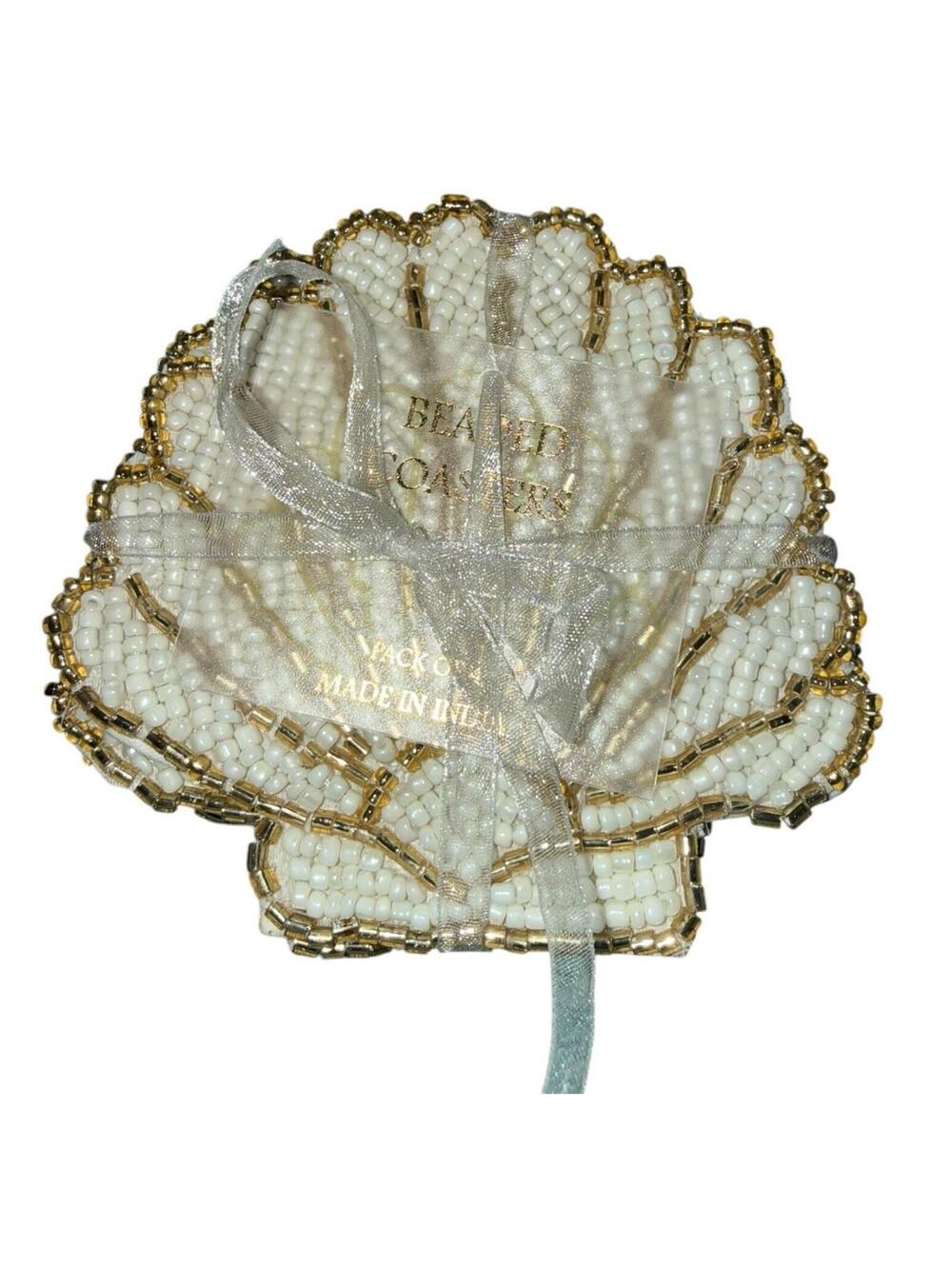 Seashell Beaded Coasters x4 Set Handcrafted In India Exclusive Limited